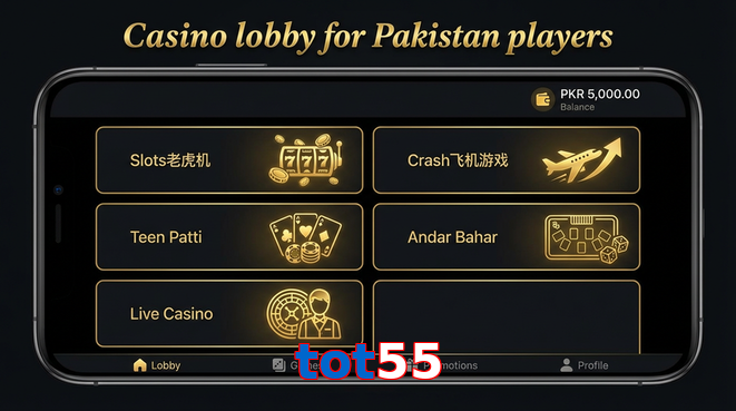 Lobby view of Tot55 for Pakistan users